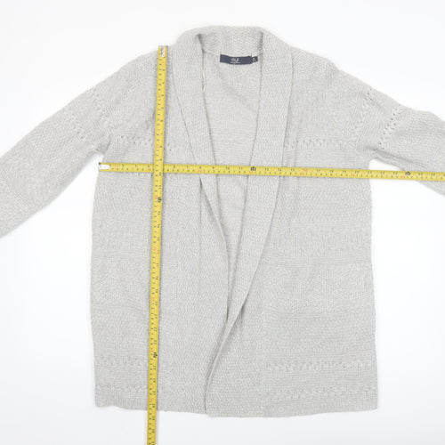 Isle Essentials Womens Grey Open Knit Long Sleeve Cardigan M 14-16