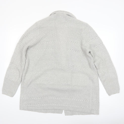 Isle Essentials Womens Grey Open Knit Long Sleeve Cardigan M 14-16