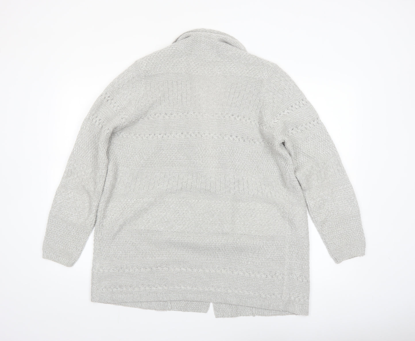 Isle Essentials Womens Grey Open Knit Long Sleeve Cardigan M 14-16