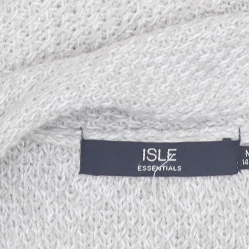 Isle Essentials Womens Grey Open Knit Long Sleeve Cardigan M 14-16