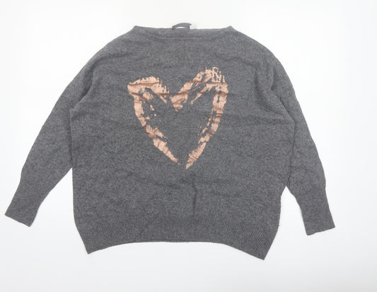 Mint Velvet Women's Grey Heart Pullover Jumper Size M