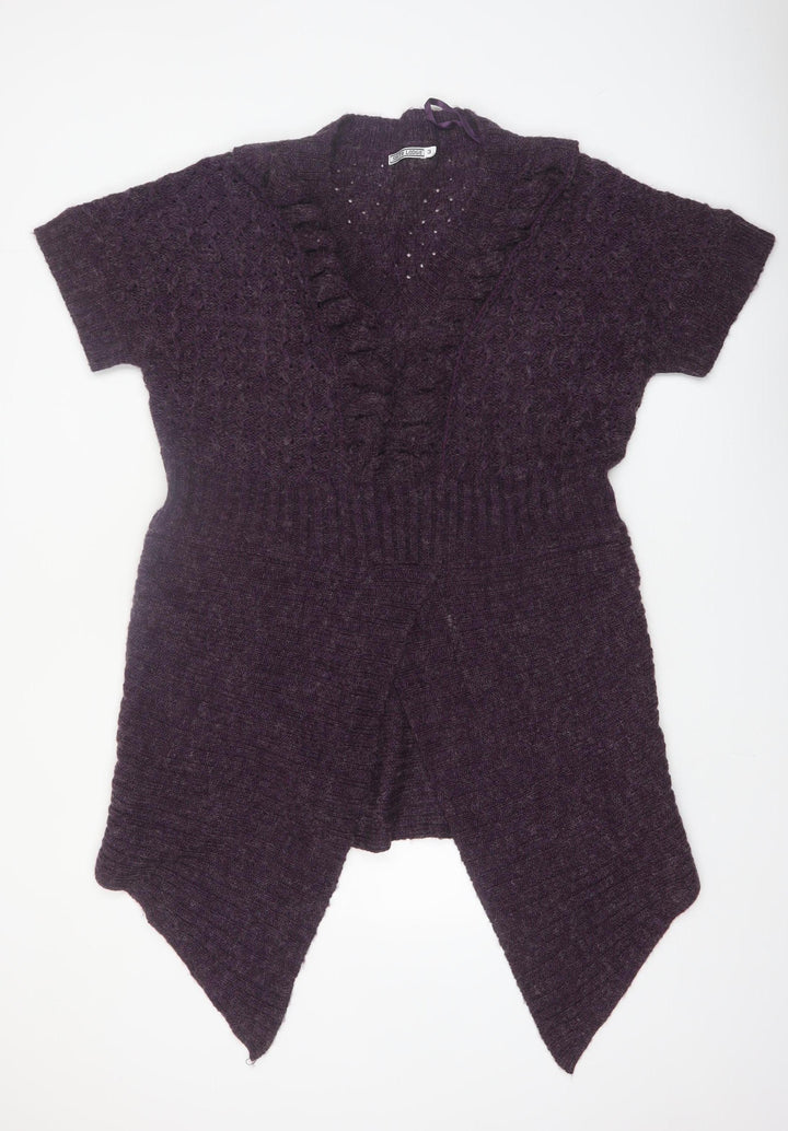 South Lodge Women's Purple Knit Ruffle Open Cardigan Size M