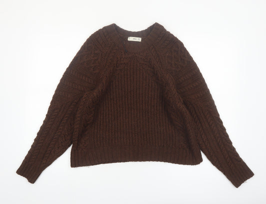 Mango Women Brown Chunky Cable-Knit Acrylic Jumper Size 8