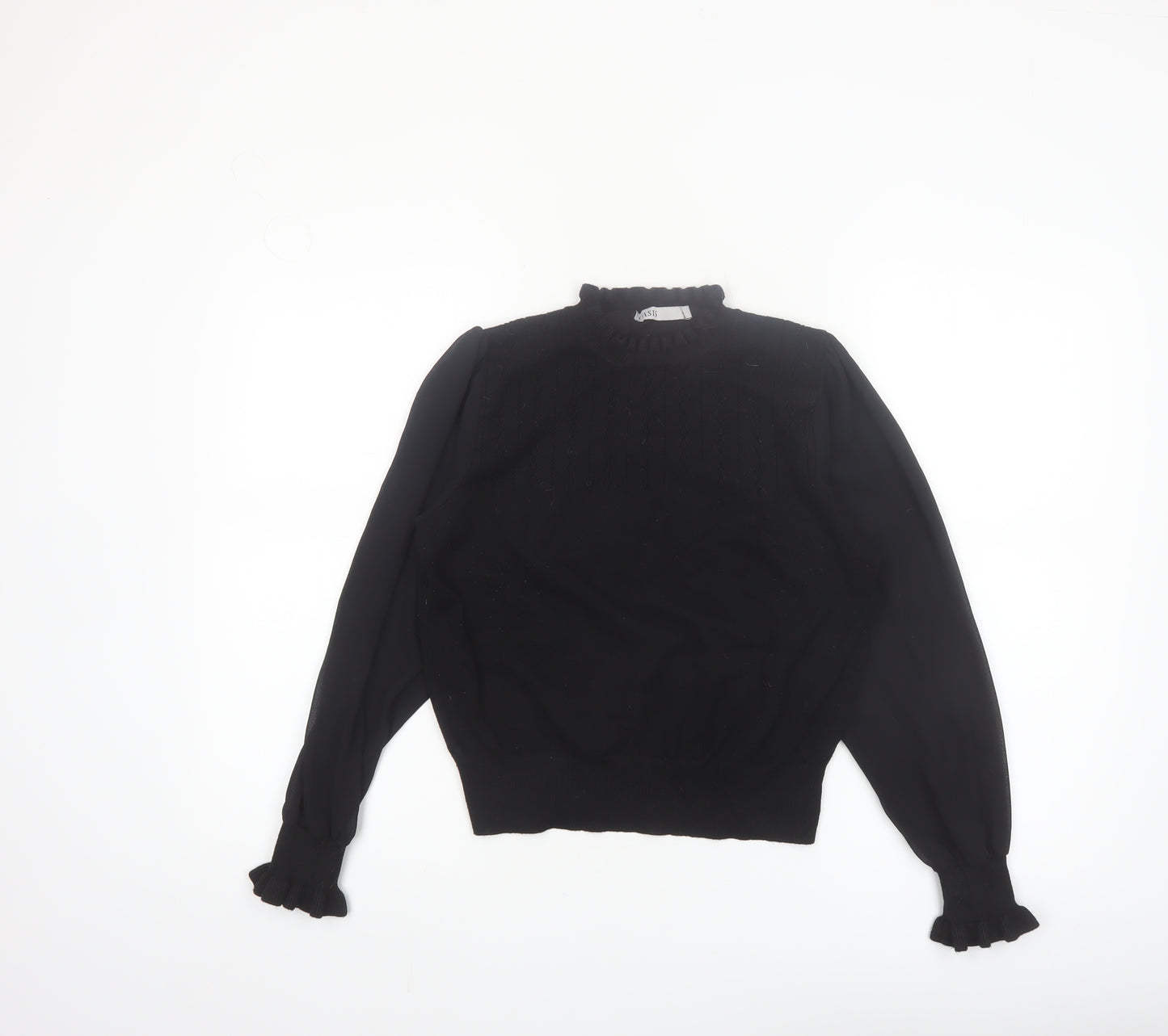 Oasis Womens Black High Neck Cable Knit Jumper Medium