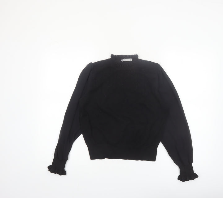 Oasis Womens Black High Neck Cable Knit Jumper Medium