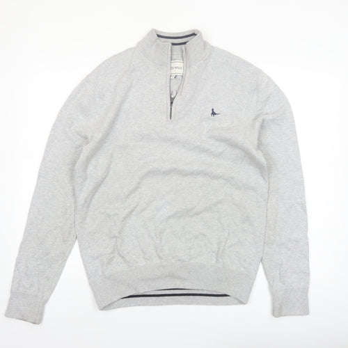 Jack Wills Men Grey Cotton 1/4 Zip High Neck Jumper Size M