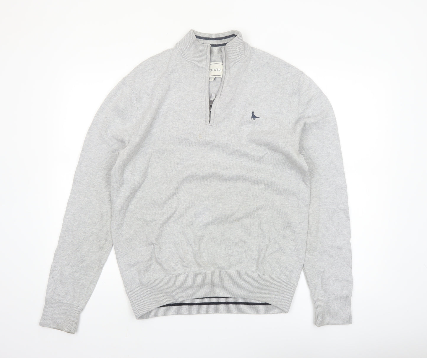 Jack Wills Men Grey Cotton 1/4 Zip High Neck Jumper Size M