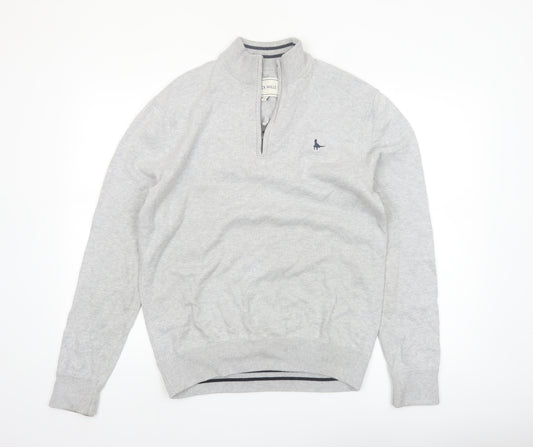 Jack Wills Men Grey Cotton 1/4 Zip High Neck Jumper Size M