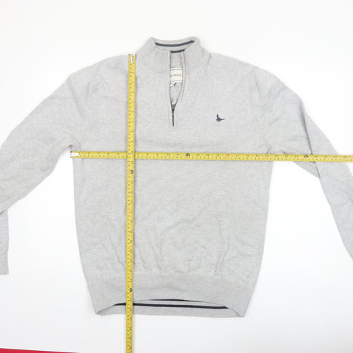 Jack Wills Men Grey Cotton 1/4 Zip High Neck Jumper Size M