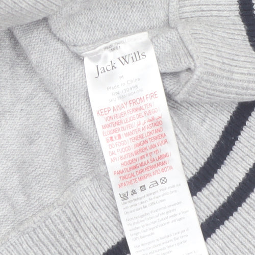 Jack Wills Men Grey Cotton 1/4 Zip High Neck Jumper Size M