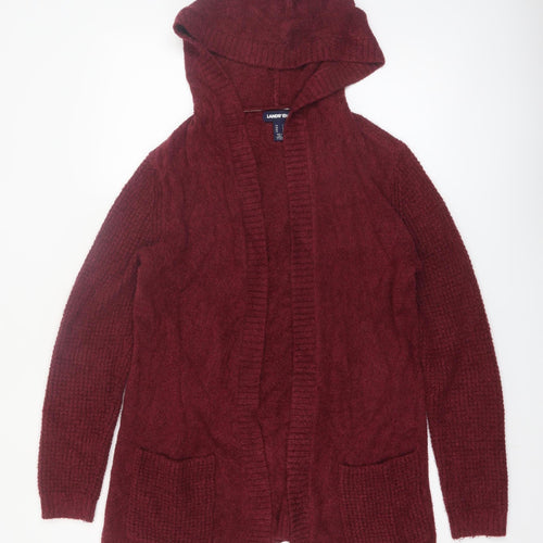 Lands' End Women's Red Hooded Open Knit Cardigan Size S