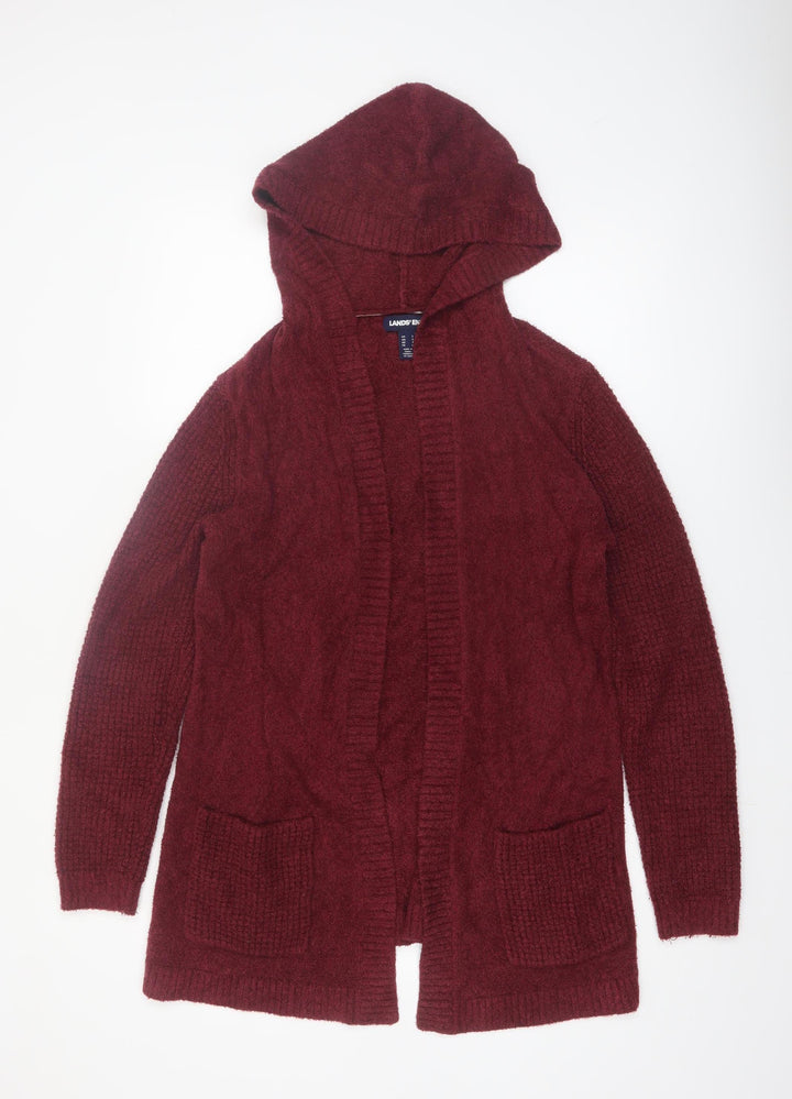 Lands' End Women's Red Hooded Open Knit Cardigan Size S