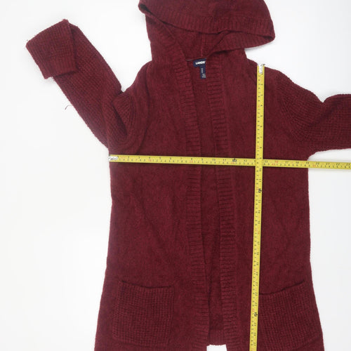 Lands' End Women's Red Hooded Open Knit Cardigan Size S