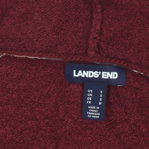 Lands' End Women's Red Hooded Open Knit Cardigan Size S