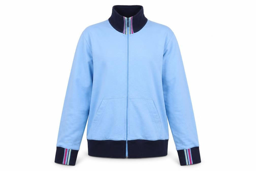 Front view of Kappa women’s blue 2xl basic zip up jacket with stripe cuffs