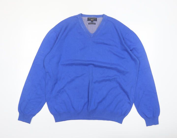 Paul Costelloe Men's Blue XL V-Neck Cotton Pullover Jumper