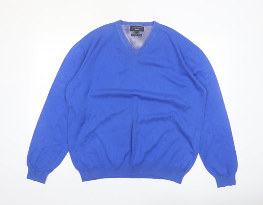 Paul Costelloe Men's Blue XL V-Neck Cotton Pullover Jumper