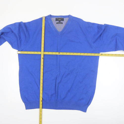 Paul Costelloe Men's Blue XL V-Neck Cotton Pullover Jumper