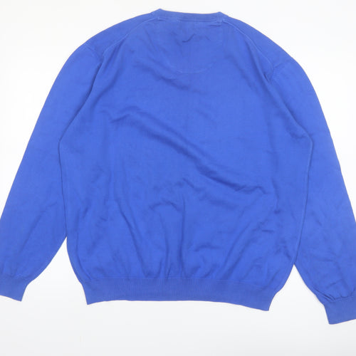 Paul Costelloe Men's Blue XL V-Neck Cotton Pullover Jumper