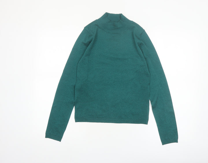 MNG Women’s Green Mock Neck Slim Fit Knit Jumper Size S