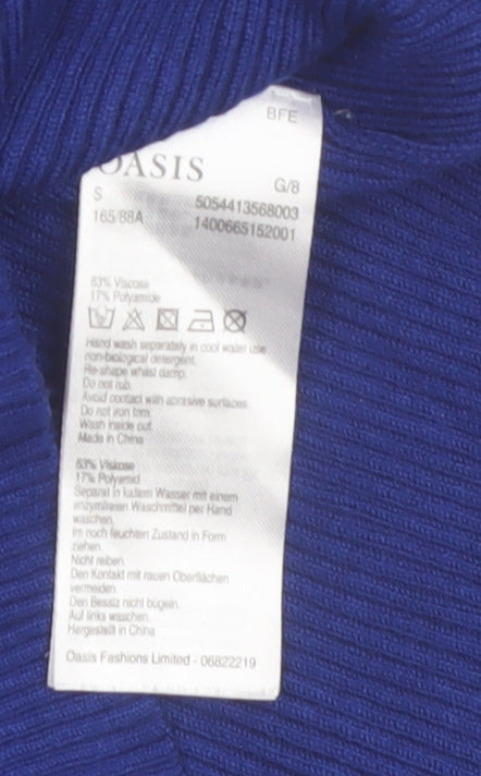 Oasis Women's Blue Beaded Collar V-Neck Slim Fit Jumper Size S
