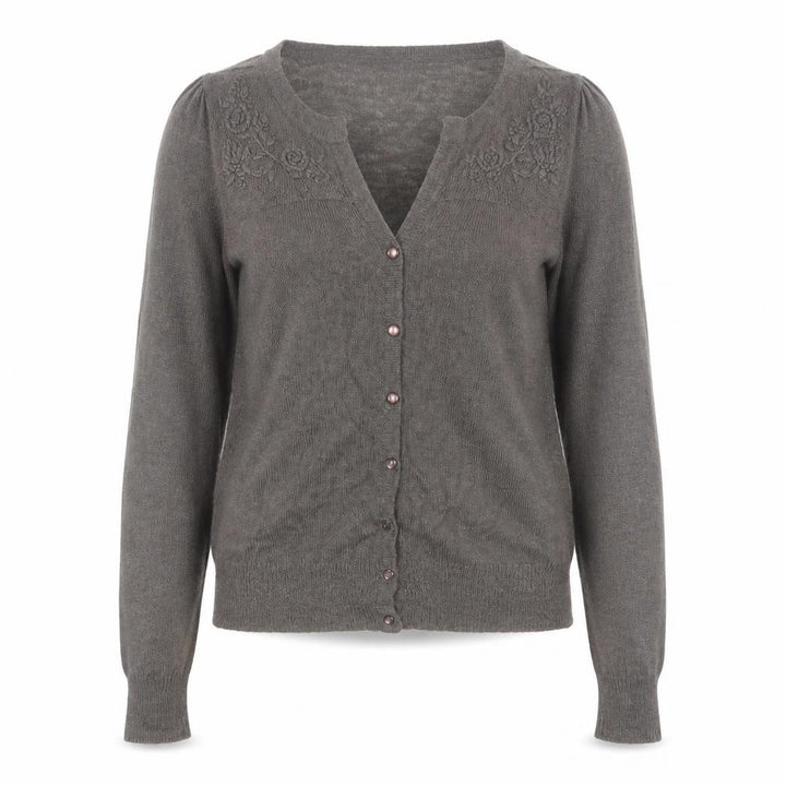 Monsoon Women Grey V-Neck Embroidered Cardigan Size 12