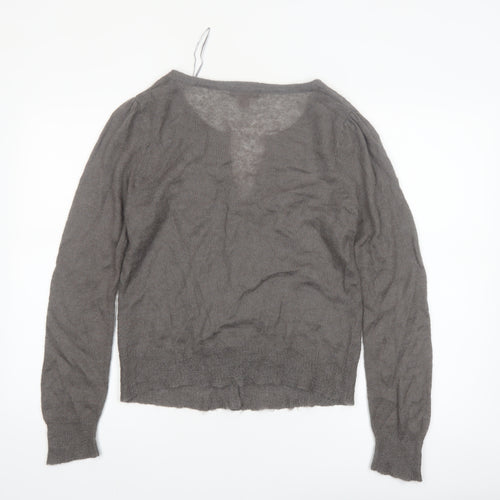 Monsoon Women Grey V-Neck Embroidered Cardigan Size 12
