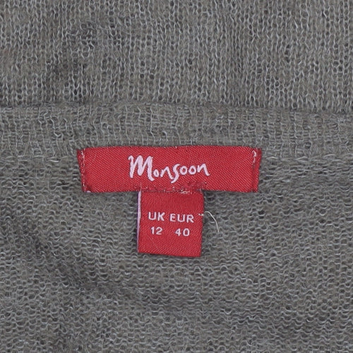 Monsoon Women Grey V-Neck Embroidered Cardigan Size 12