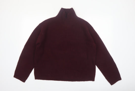 Uniqlo Women's Red Wool High Neck Jumper Size S