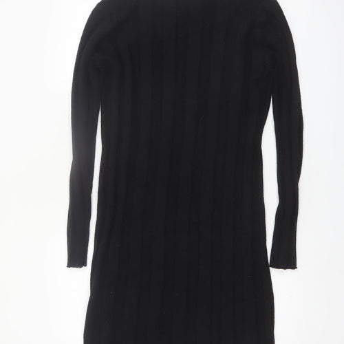 Melody Women's Black Bodycon Knit Knee Length Dress S Long Sleeve