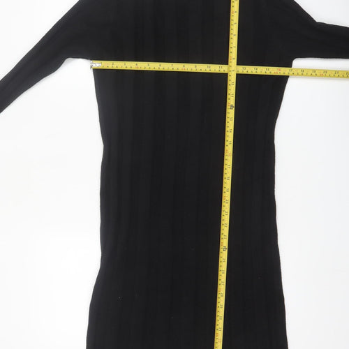 Melody Women's Black Bodycon Knit Knee Length Dress S Long Sleeve