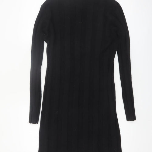 Melody Women's Black Bodycon Knit Knee Length Dress S Long Sleeve