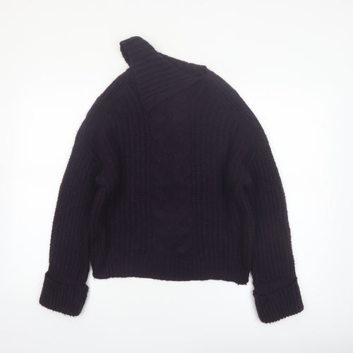 Marks and Spencer Women’s Deep Purple Roll Neck Cable Knit Jumper Size S
