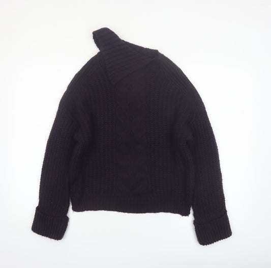 Marks and Spencer Women’s Deep Purple Roll Neck Cable Knit Jumper Size S