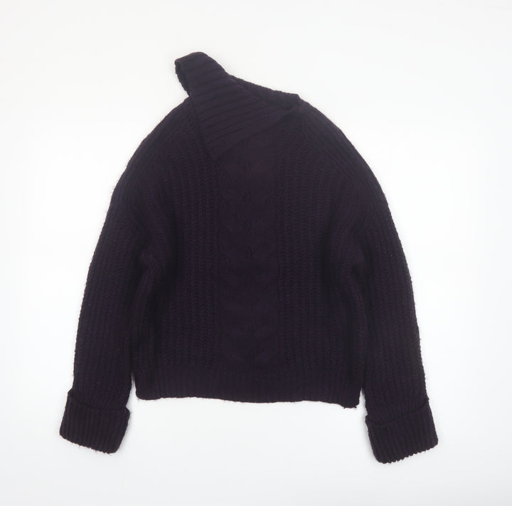 Marks and Spencer Women’s Deep Purple Roll Neck Cable Knit Jumper Size S