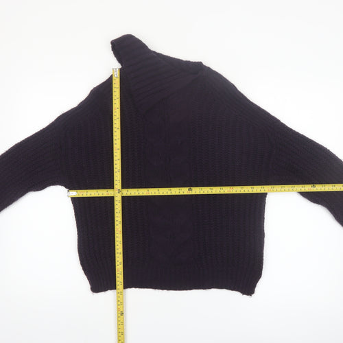 Marks and Spencer Women’s Deep Purple Roll Neck Cable Knit Jumper Size S