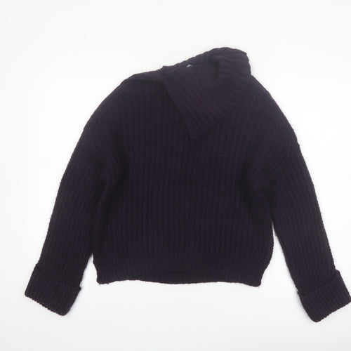 Marks and Spencer Women’s Deep Purple Roll Neck Cable Knit Jumper Size S