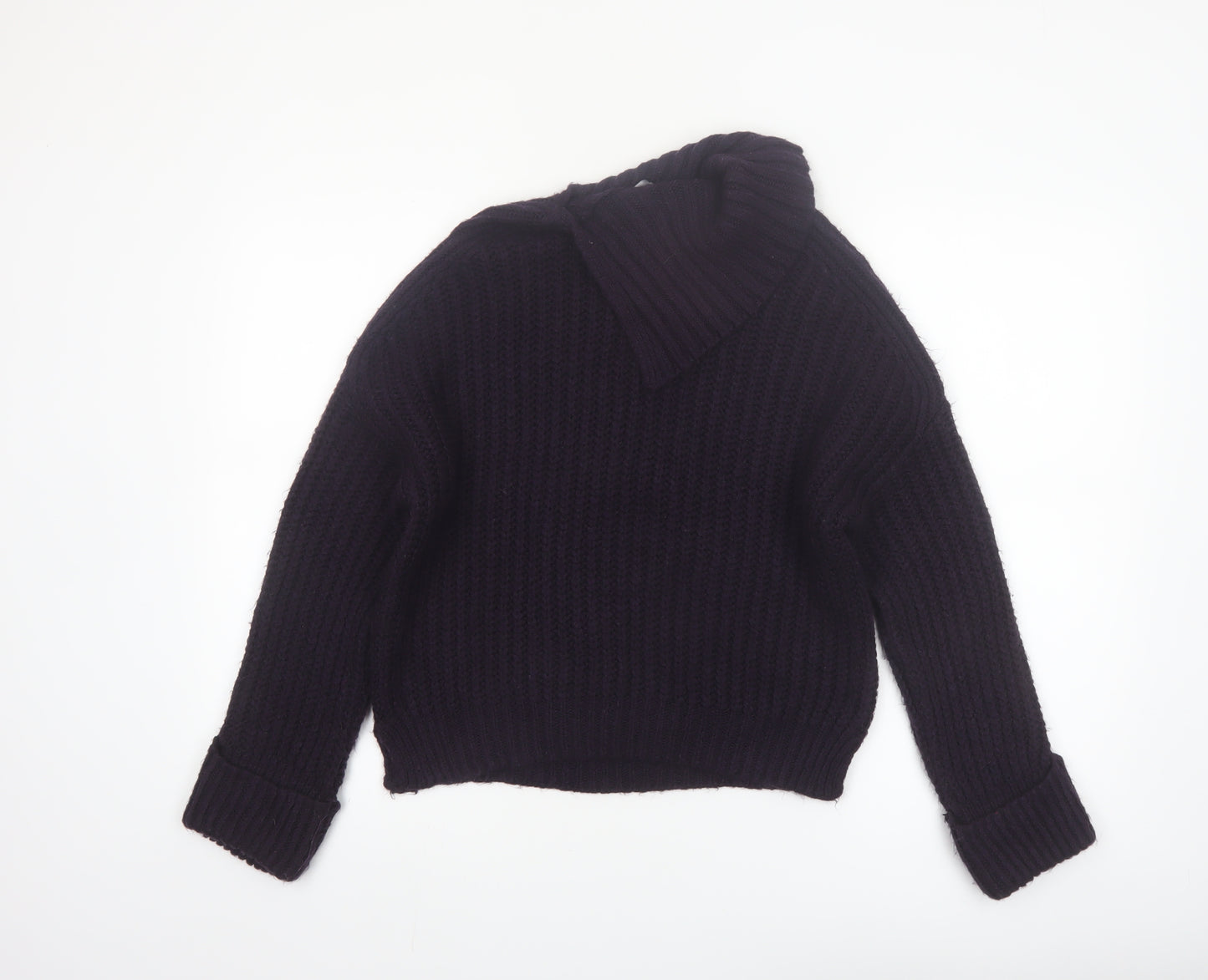 Marks and Spencer Women’s Deep Purple Roll Neck Cable Knit Jumper Size S