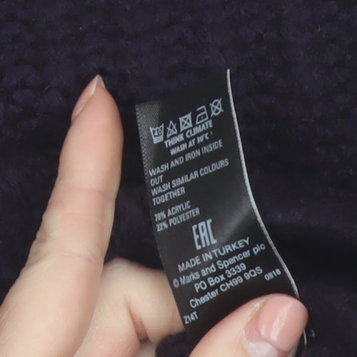Marks and Spencer Women’s Deep Purple Roll Neck Cable Knit Jumper Size S