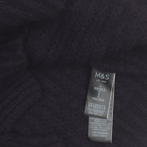 Marks and Spencer Women’s Deep Purple Roll Neck Cable Knit Jumper Size S