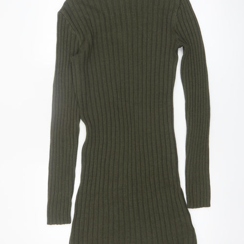 Brave Soul Women Green Roll Neck Ribbed Knit Jumper Dress L