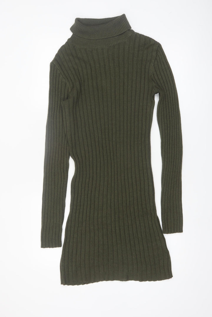 Brave Soul Women Green Roll Neck Ribbed Knit Jumper Dress L
