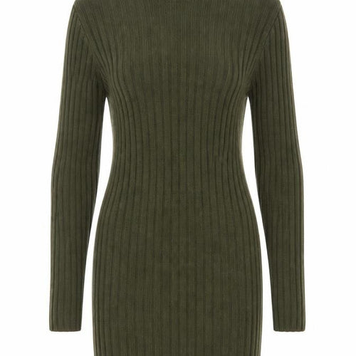 Brave Soul Women Green Roll Neck Ribbed Knit Jumper Dress L