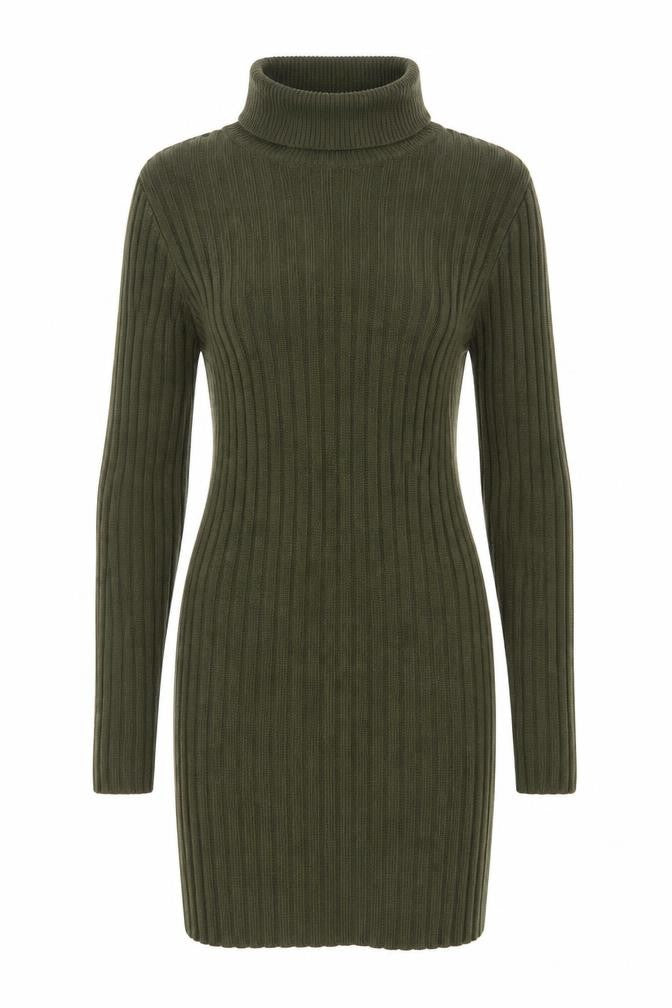 Brave Soul Women Green Roll Neck Ribbed Knit Jumper Dress L