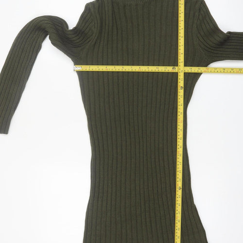 Brave Soul Women Green Roll Neck Ribbed Knit Jumper Dress L
