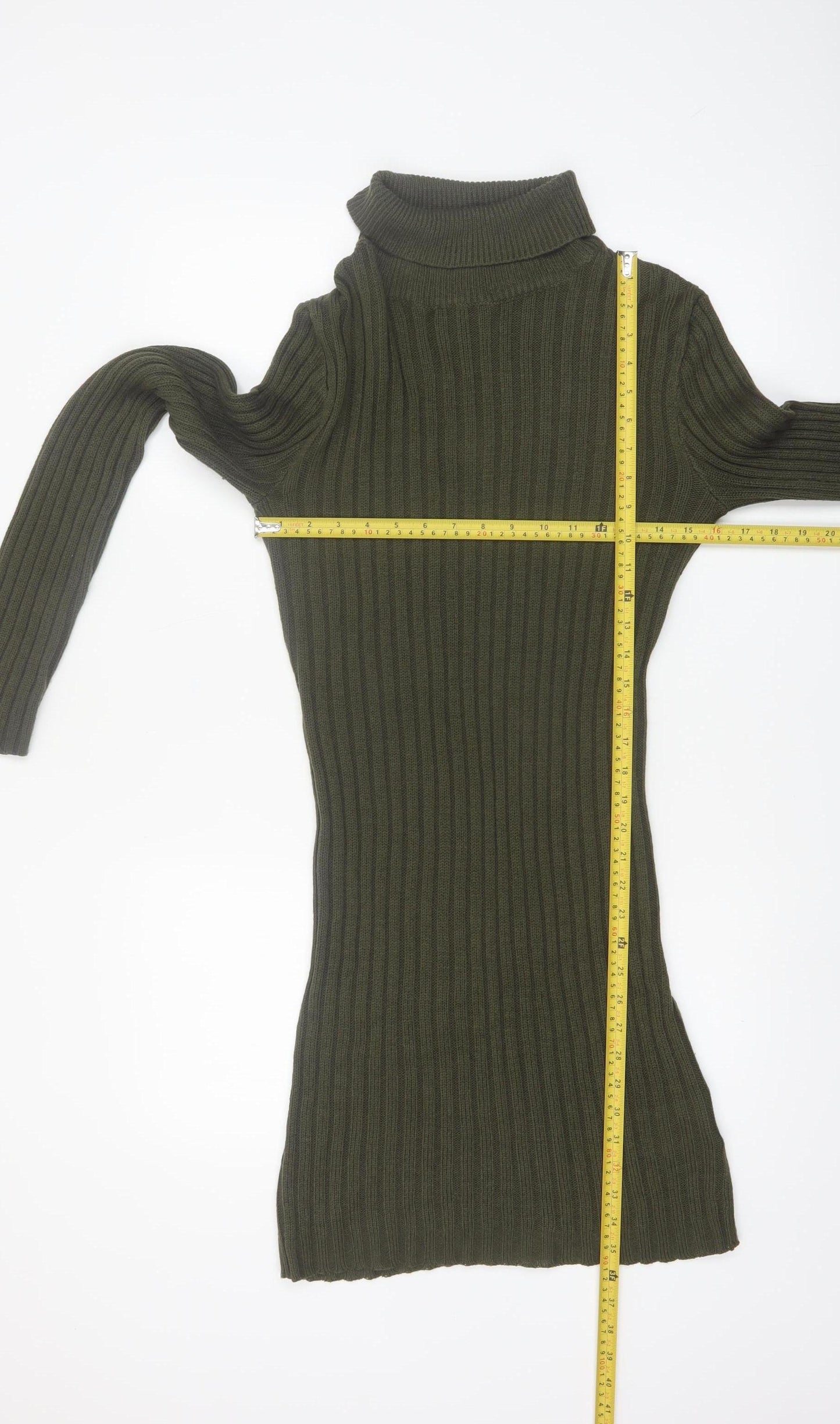 Brave Soul Women Green Roll Neck Ribbed Knit Jumper Dress L