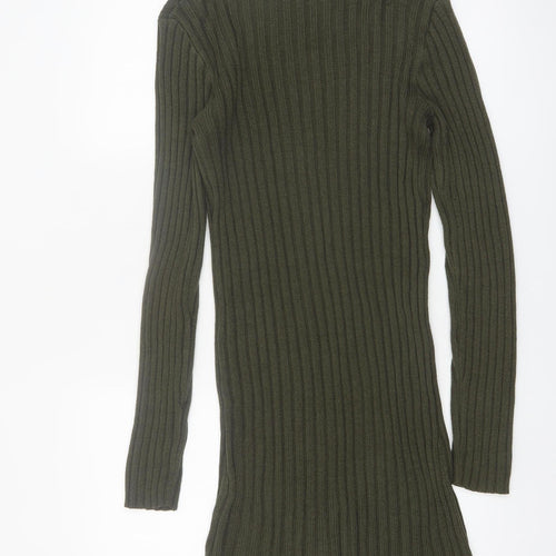 Brave Soul Women Green Roll Neck Ribbed Knit Jumper Dress L