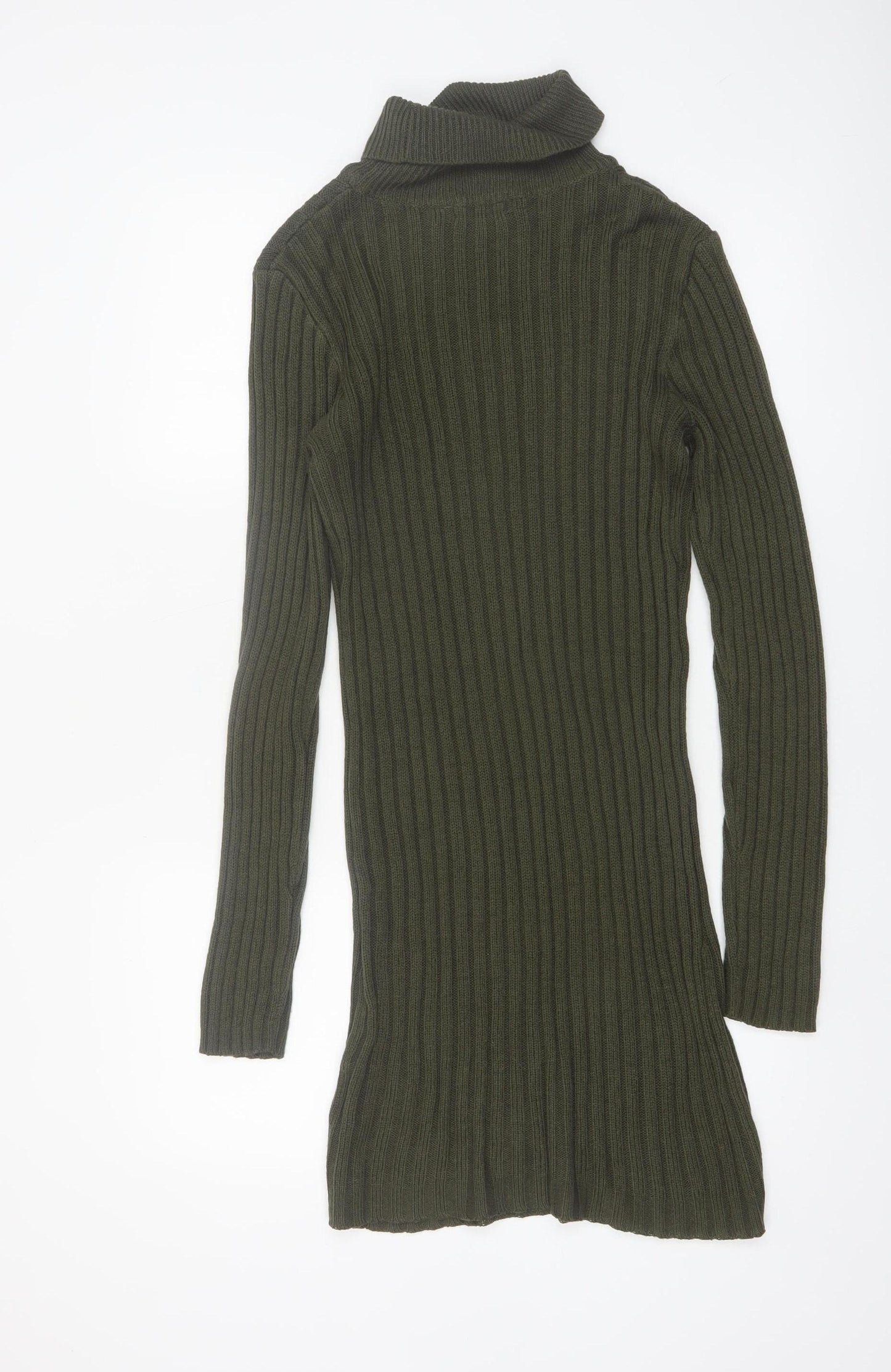Brave Soul Women Green Roll Neck Ribbed Knit Jumper Dress L