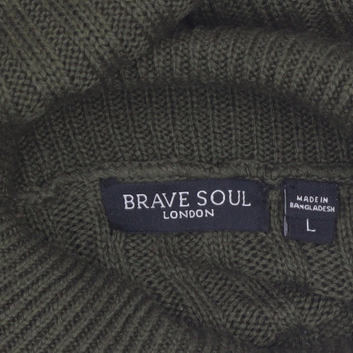 Brave Soul Women Green Roll Neck Ribbed Knit Jumper Dress L