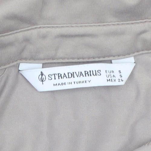 Stradivarius Women Beige Cropped Collared Long Sleeve Blouse Size 8